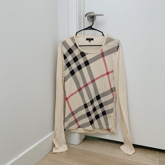 Burberry Beige and Black Check Long Sleeve Top - Picture 1 of 5